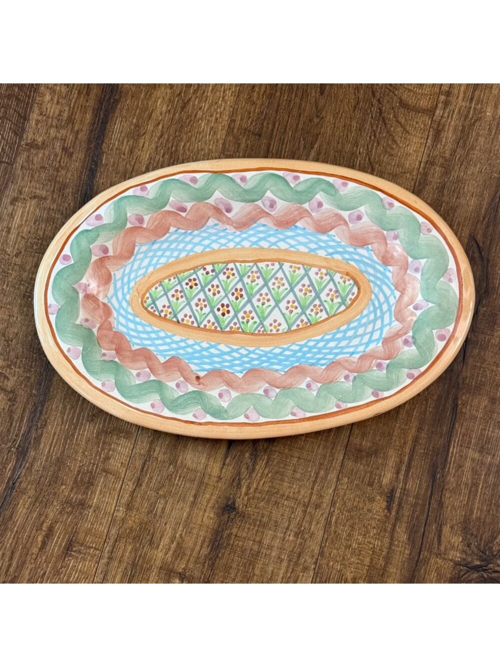 MacKenzie-Childs Heather Pattern Hand-Painted Oval Platter 16"